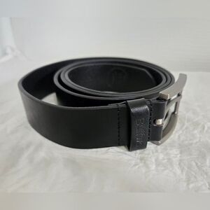 Men’s Black Leather Belt Brushed Silver Buckle Casual Dress Belt Buffway